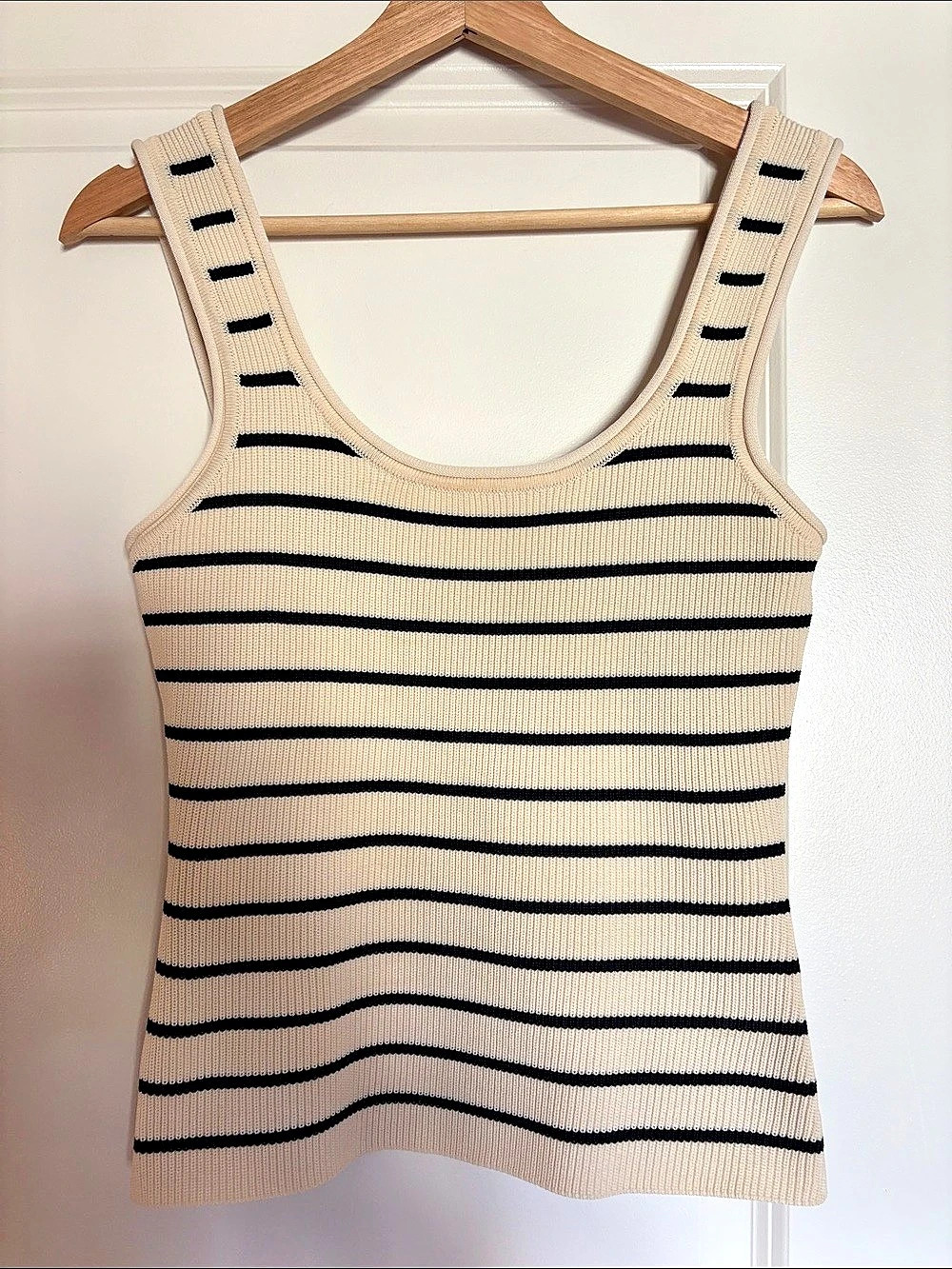 Dissh Billie Stripe Knit Tank Top Cream & Black Large